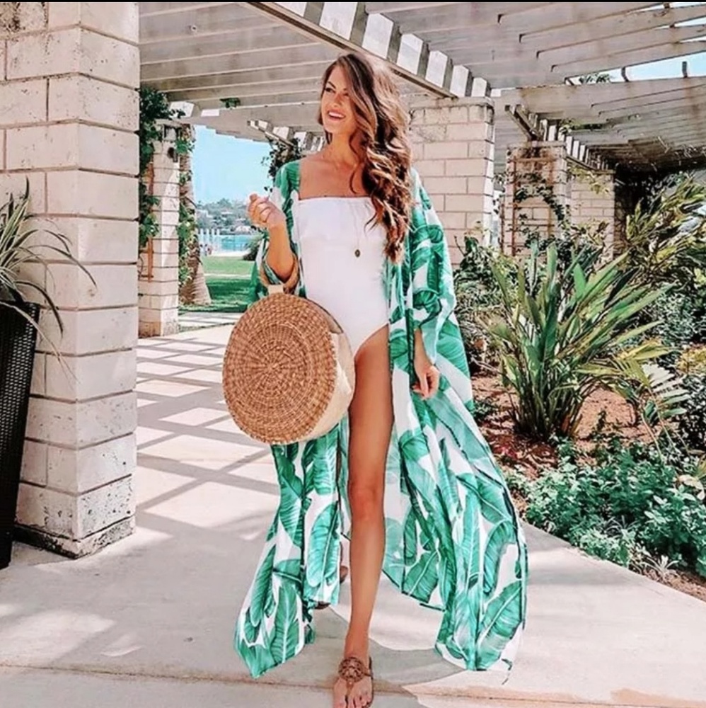 NEW! Long Transparent Palm Leaf Beach Cover-Up - Picture 1 of 5